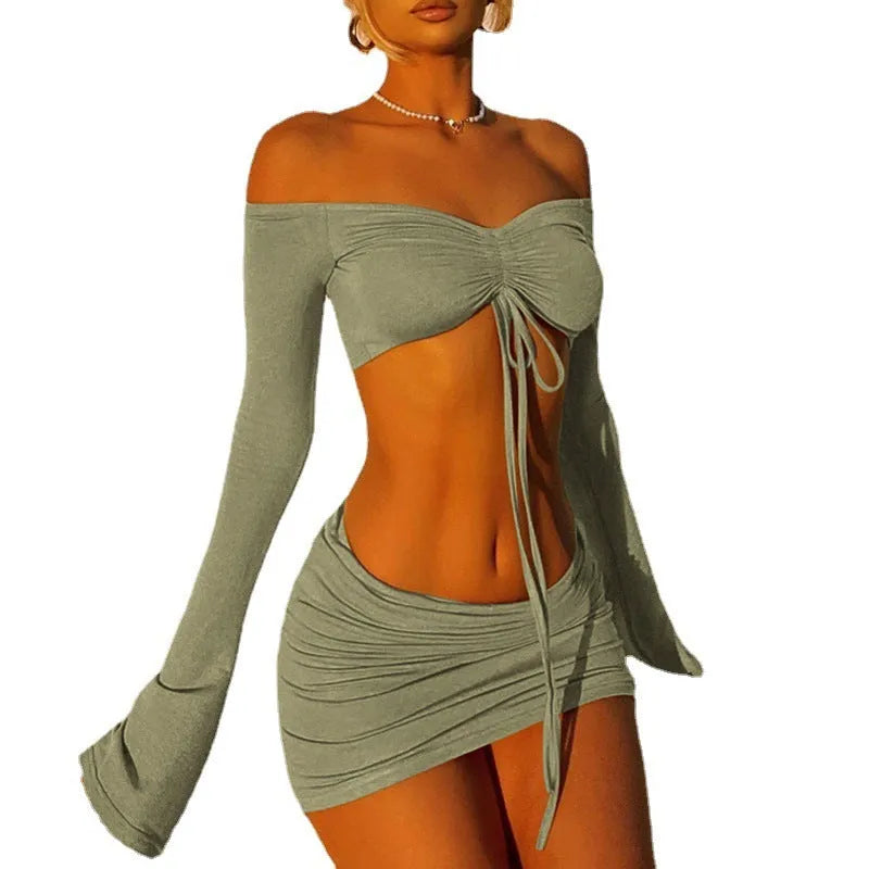 Drawstring Lace Top And Skirt Suit - Bellarte Enchanté Drawstring Lace Top And Skirt Suit